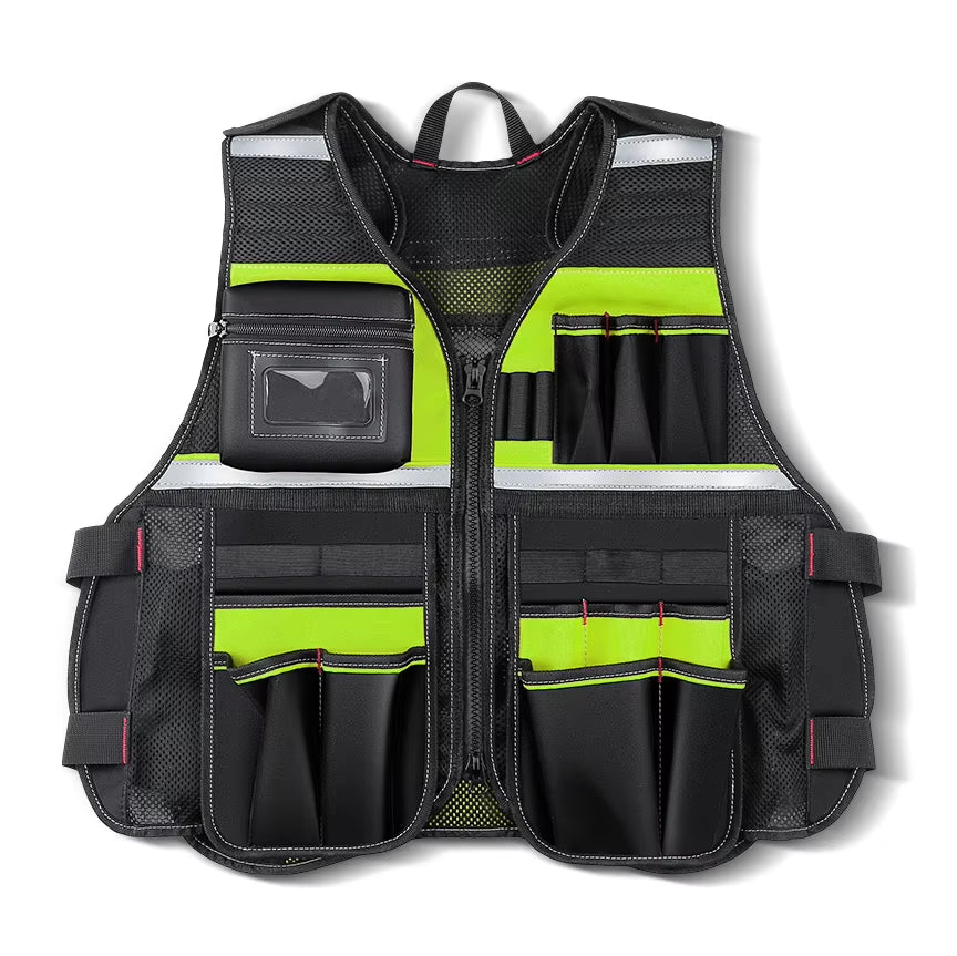 Workwear Allround Work Tool Vest Reflective Safety Vest with Multi-Pockets and Zipper Heavy Duty Tool Vest for Electricians