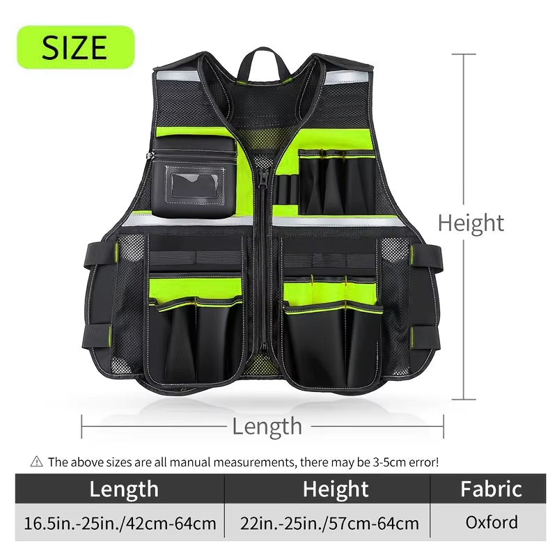 Workwear Allround Work Tool Vest Reflective Safety Vest with Multi-Pockets and Zipper Heavy Duty Tool Vest for Electricians