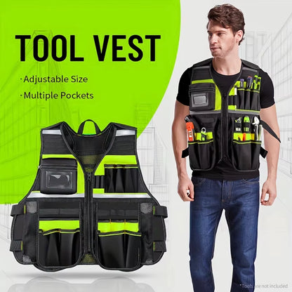 Workwear Allround Work Tool Vest Reflective Safety Vest with Multi-Pockets and Zipper Heavy Duty Tool Vest for Electricians